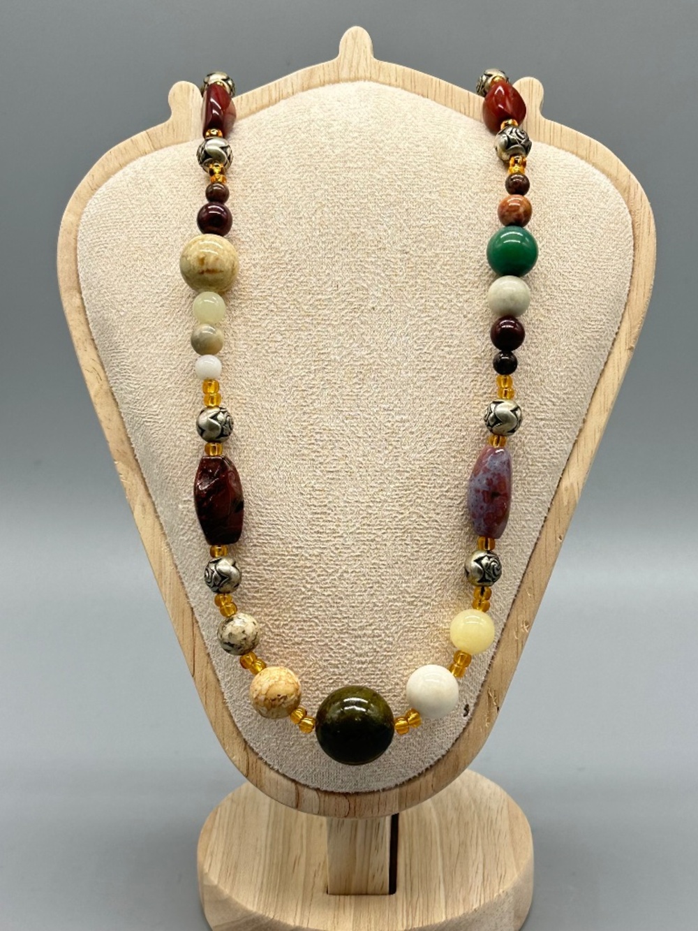 Natural Multi-Colored Polished Smooth Agate Beaded Necklace 22" Boho Vintage